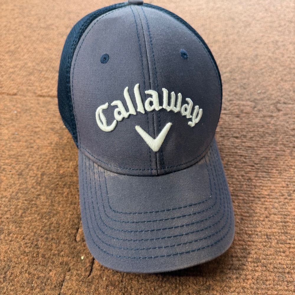 Callaway Golf Trucker Hat Mens Navy Blue Grey Mesh Back Adjustable Snapback Cap